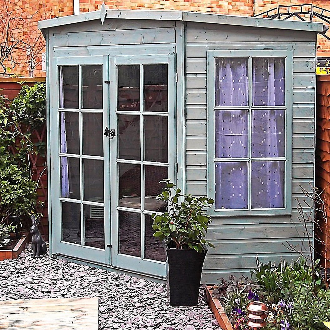 Shire Hampton 7x7ft Corner Double Door T&G Wooden Summerhouse - JJ Building Materials
