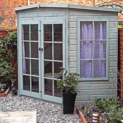 Shire Hampton 7x7ft Corner Double Door T&G Wooden Summerhouse - JJ Building Materials