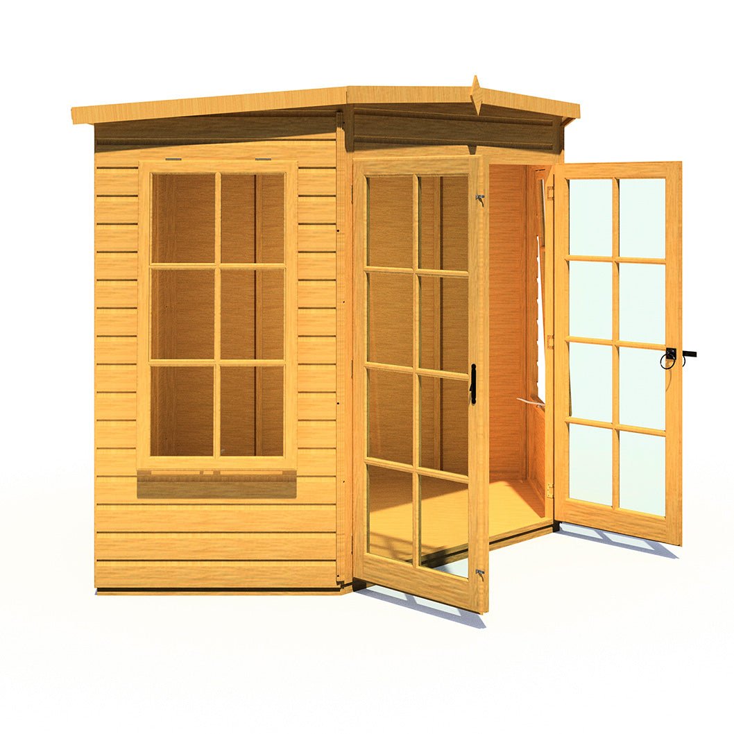 Shire Hampton 7x7ft Corner Double Door T&G Wooden Summerhouse - JJ Building Materials