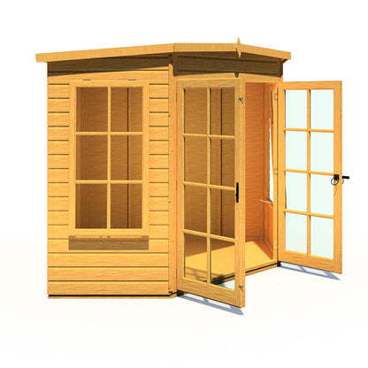 Shire Hampton 7x7ft Corner Double Door T&G Wooden Summerhouse - JJ Building Materials