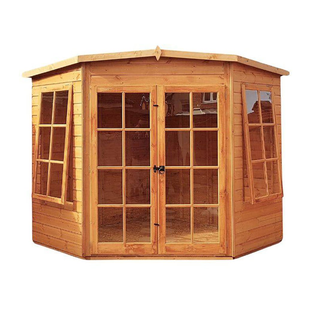 Shire Hampton 7x7ft Corner Double Door T&G Wooden Summerhouse - JJ Building Materials
