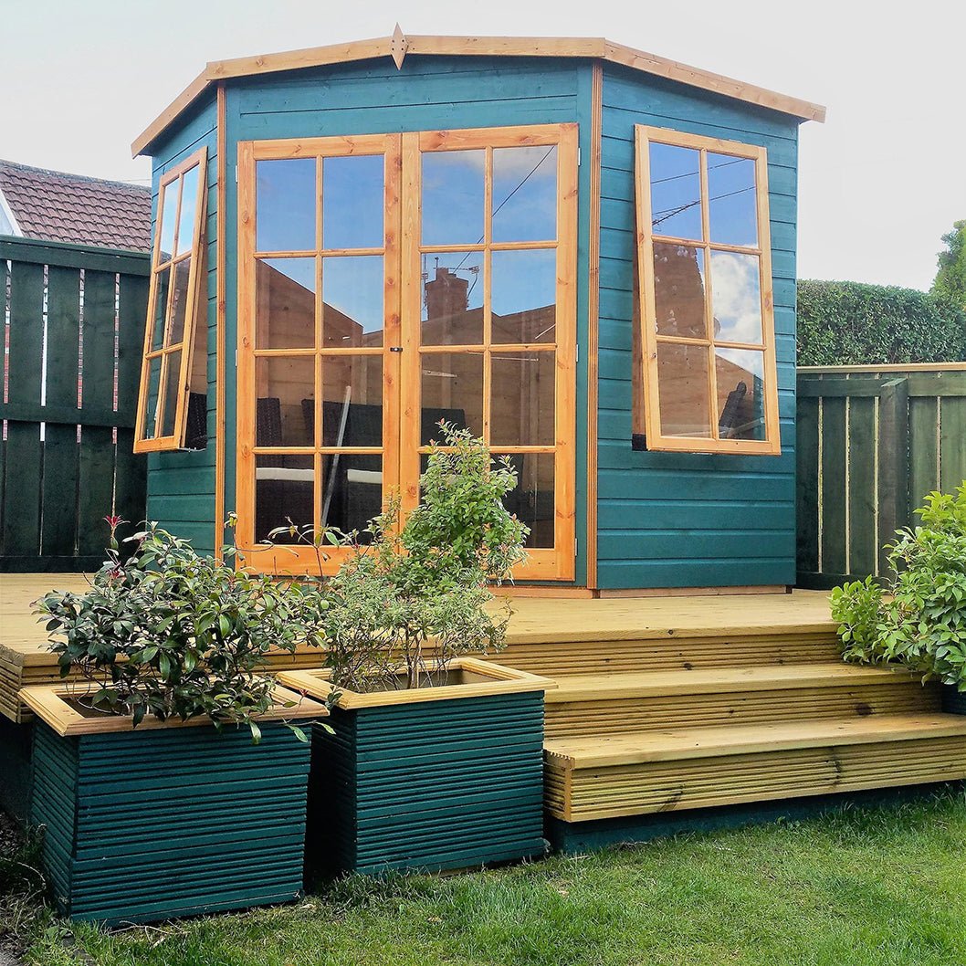 Shire Hampton 7x7ft Corner Double Door T&G Wooden Summerhouse - JJ Building Materials