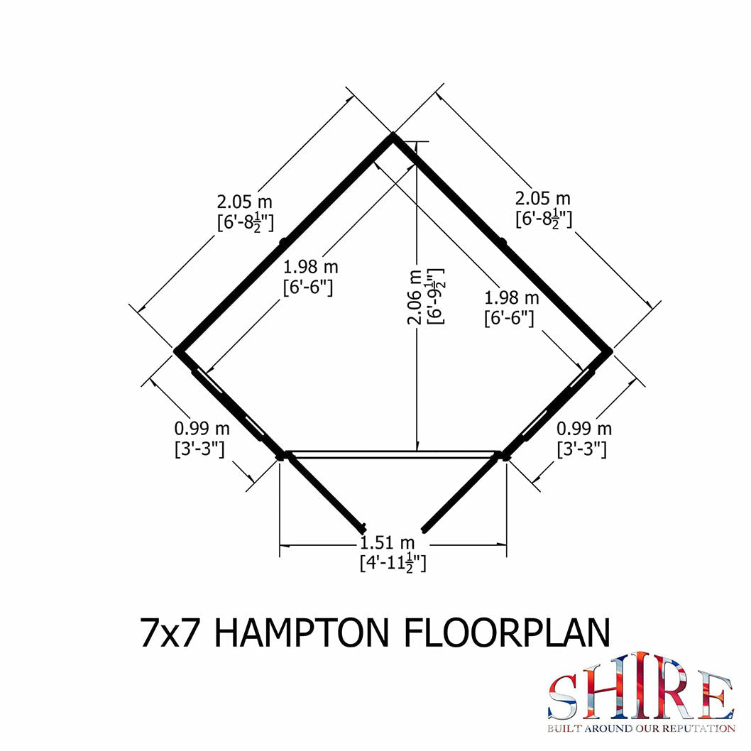 Shire Hampton 7x7ft Corner Double Door T&G Wooden Summerhouse - JJ Building Materials