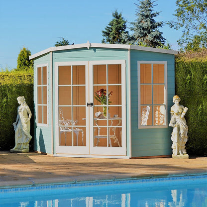 Shire Hampton 7x7ft Corner Double Door T&G Wooden Summerhouse - JJ Building Materials