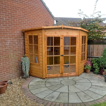Shire Hampton 8x8ft Corner Double Door T&G Wooden Summerhouse - JJ Building Materials