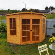 Shire Hampton 8x8ft Corner Double Door T&G Wooden Summerhouse - JJ Building Materials
