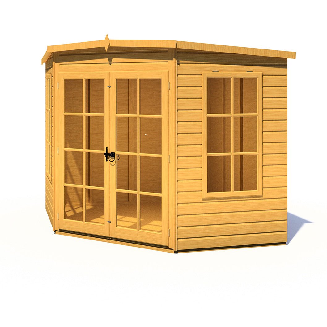 Shire Hampton 8x8ft Corner Double Door T&G Wooden Summerhouse - JJ Building Materials