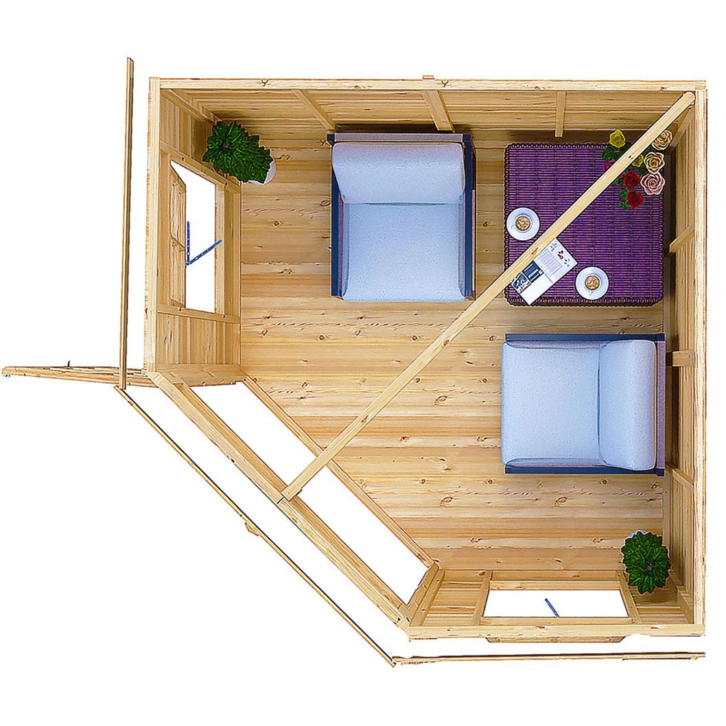 Shire Hampton 8x8ft Corner Double Door T&G Wooden Summerhouse - JJ Building Materials
