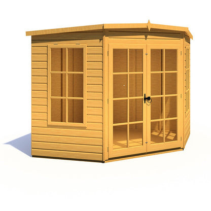 Shire Hampton 8x8ft Corner Double Door T&G Wooden Summerhouse - JJ Building Materials