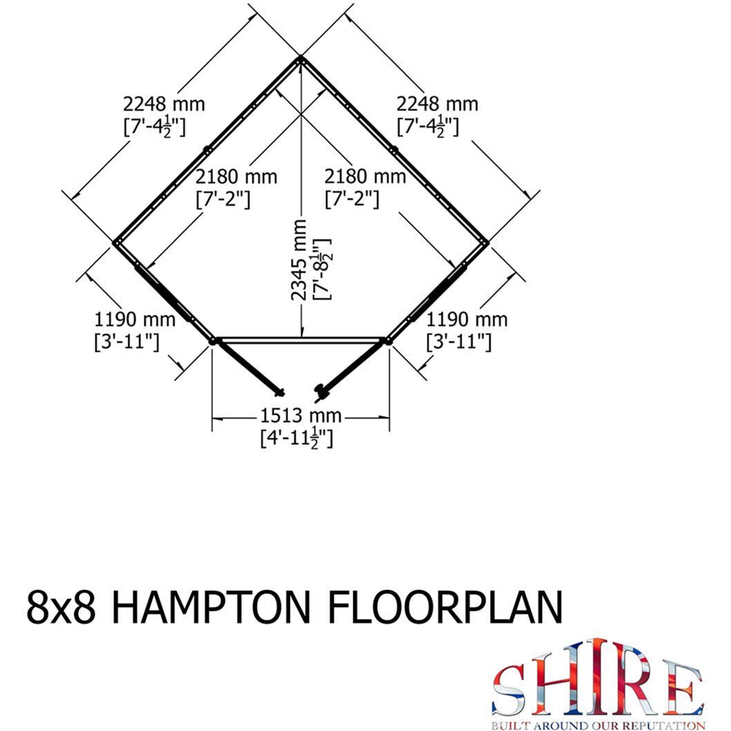 Shire Hampton 8x8ft Corner Double Door T&G Wooden Summerhouse - JJ Building Materials