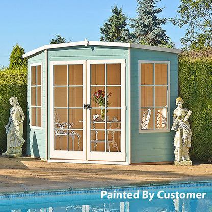 Shire Hampton 8x8ft Corner Double Door T&G Wooden Summerhouse - JJ Building Materials