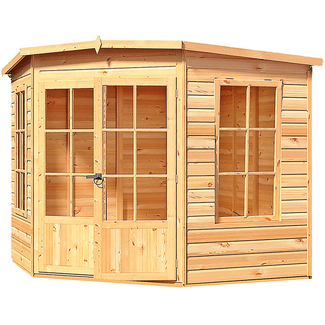 Shire Hampton 8x8ft Corner Double Door T&G Wooden Summerhouse - JJ Building Materials