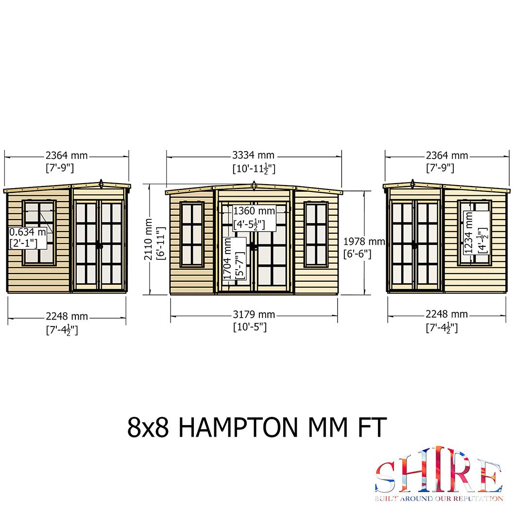 Shire Hampton 8x8ft Corner Double Door T&G Wooden Summerhouse - JJ Building Materials
