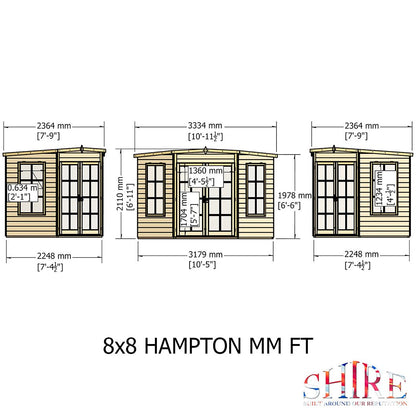 Shire Hampton 8x8ft Corner Double Door T&G Wooden Summerhouse - JJ Building Materials