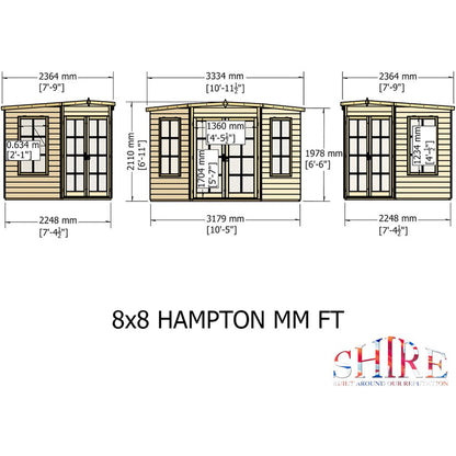 Shire Hampton 8x8ft Corner Double Door T&G Wooden Summerhouse - JJ Building Materials