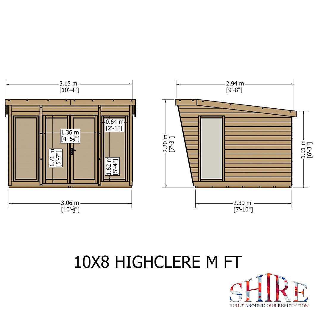 Shire Highclere Double Door T&G Modern Wooden Summerhouse - JJ Building Materials