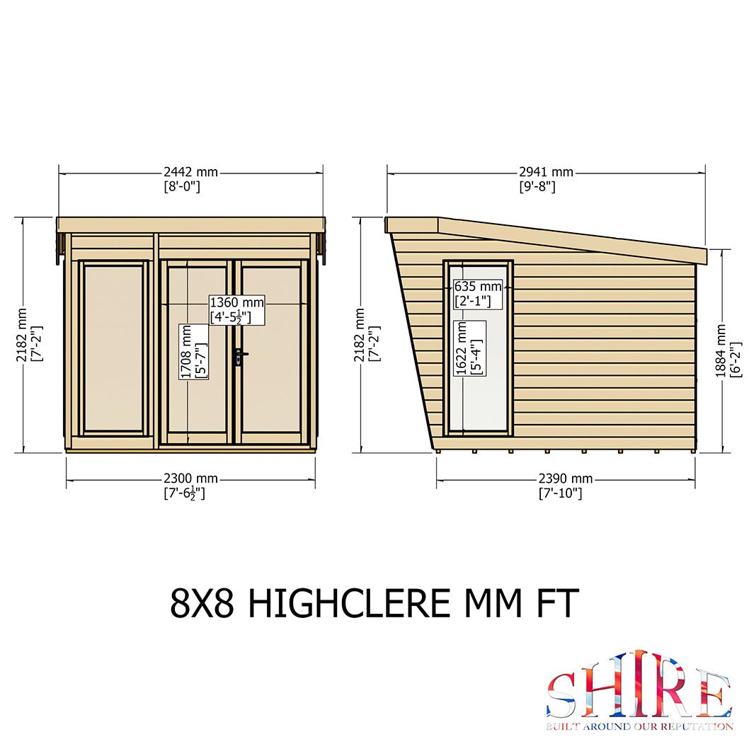 Shire Highclere Double Door T&G Modern Wooden Summerhouse - JJ Building Materials
