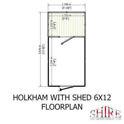 Shire Holkham Glazed Toughened Glass Greenhouse with Shed 6 x 12ft - JJ Building Materials
