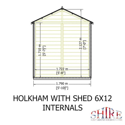 Shire Holkham Glazed Toughened Glass Greenhouse with Shed 6 x 12ft - JJ Building Materials