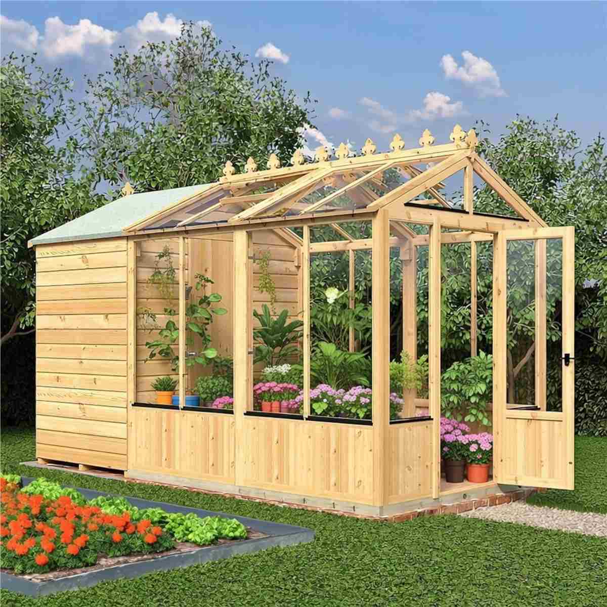 Shire Holkham Glazed Toughened Glass Greenhouse with Shed 6 x 12ft - JJ Building Materials