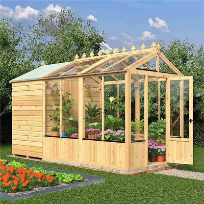 Shire Holkham Glazed Toughened Glass Greenhouse with Shed 6 x 12ft - JJ Building Materials