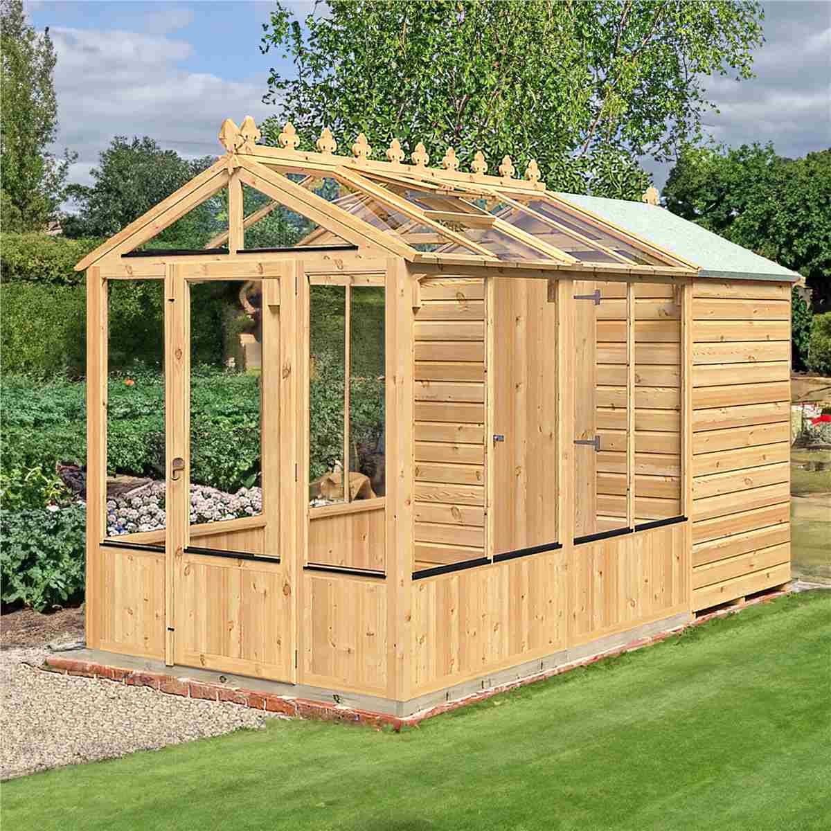 Shire Holkham Glazed Toughened Glass Greenhouse with Shed 6 x 12ft - JJ Building Materials