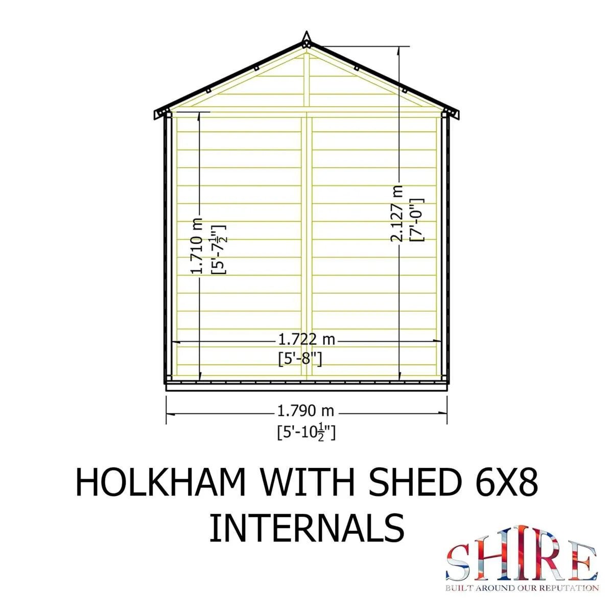 Shire Holkham Glazed Toughened Glass Greenhouse with Shed 6 x 8ft - JJ Building Materials