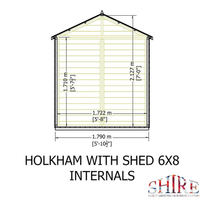 Shire Holkham Glazed Toughened Glass Greenhouse with Shed 6 x 8ft - JJ Building Materials