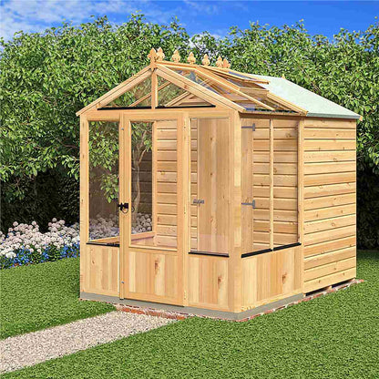 Shire Holkham Glazed Toughened Glass Greenhouse with Shed 6 x 8ft - JJ Building Materials