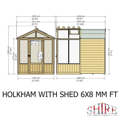 Shire Holkham Glazed Toughened Glass Greenhouse with Shed 6 x 8ft - JJ Building Materials