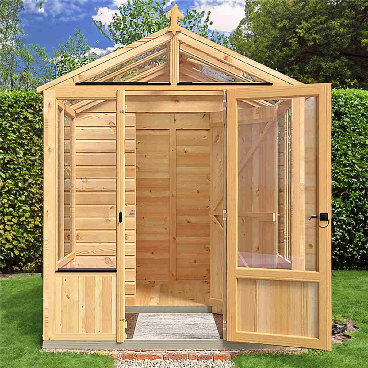 Shire Holkham Glazed Toughened Glass Greenhouse with Shed 6 x 8ft - JJ Building Materials