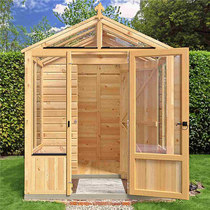Shire Holkham Glazed Toughened Glass Greenhouse with Shed 6 x 8ft - JJ Building Materials