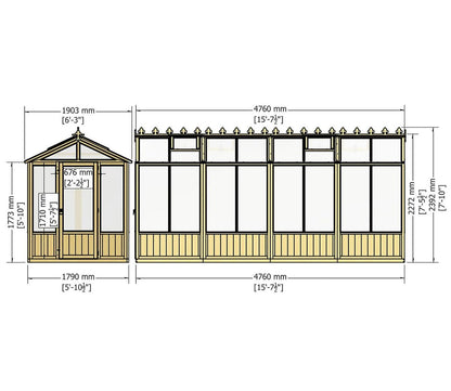 Shire Holkham Wooden 6 x 16ft Greenhouse - JJ Building Materials