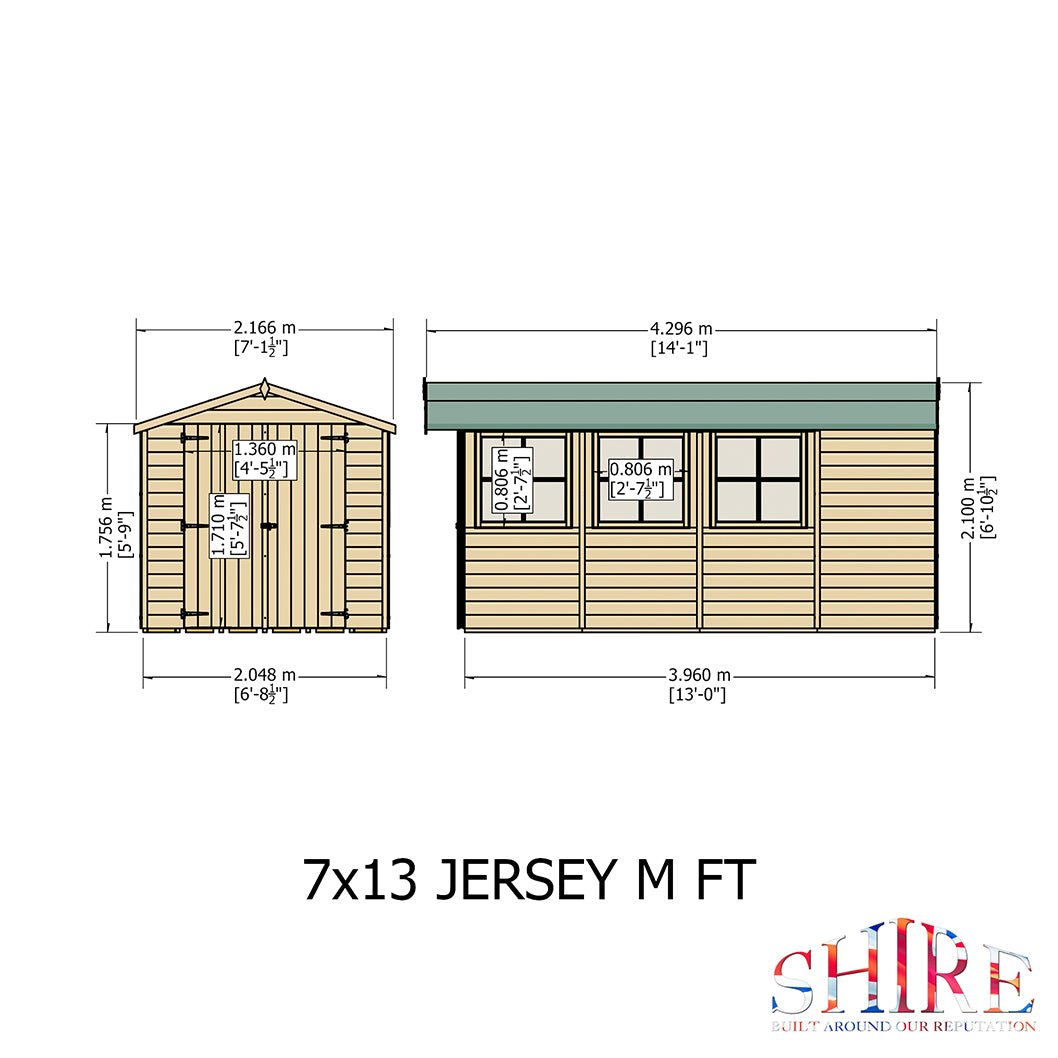 Shire Jersey 7x13ft T&G Double Door Apex Wooden Shed - JJ Building Materials