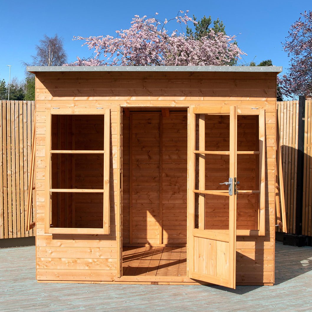 Shire Orchid Double Door Contemporary T&G Curved Roof Wooden Summerhouse - JJ Building Materials