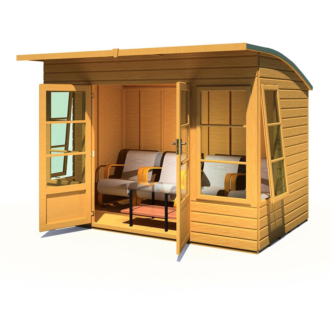Shire Orchid Double Door Contemporary T&G Curved Roof Wooden Summerhouse - JJ Building Materials