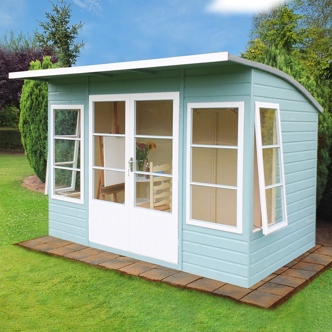 Shire Orchid Double Door Contemporary T&G Curved Roof Wooden Summerhouse - JJ Building Materials