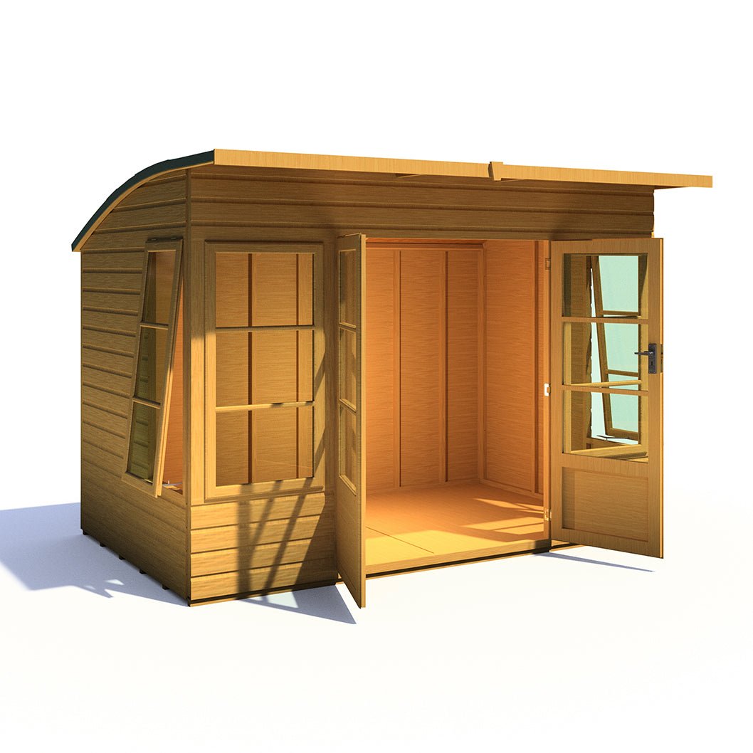 Shire Orchid Double Door Contemporary T&G Curved Roof Wooden Summerhouse - JJ Building Materials