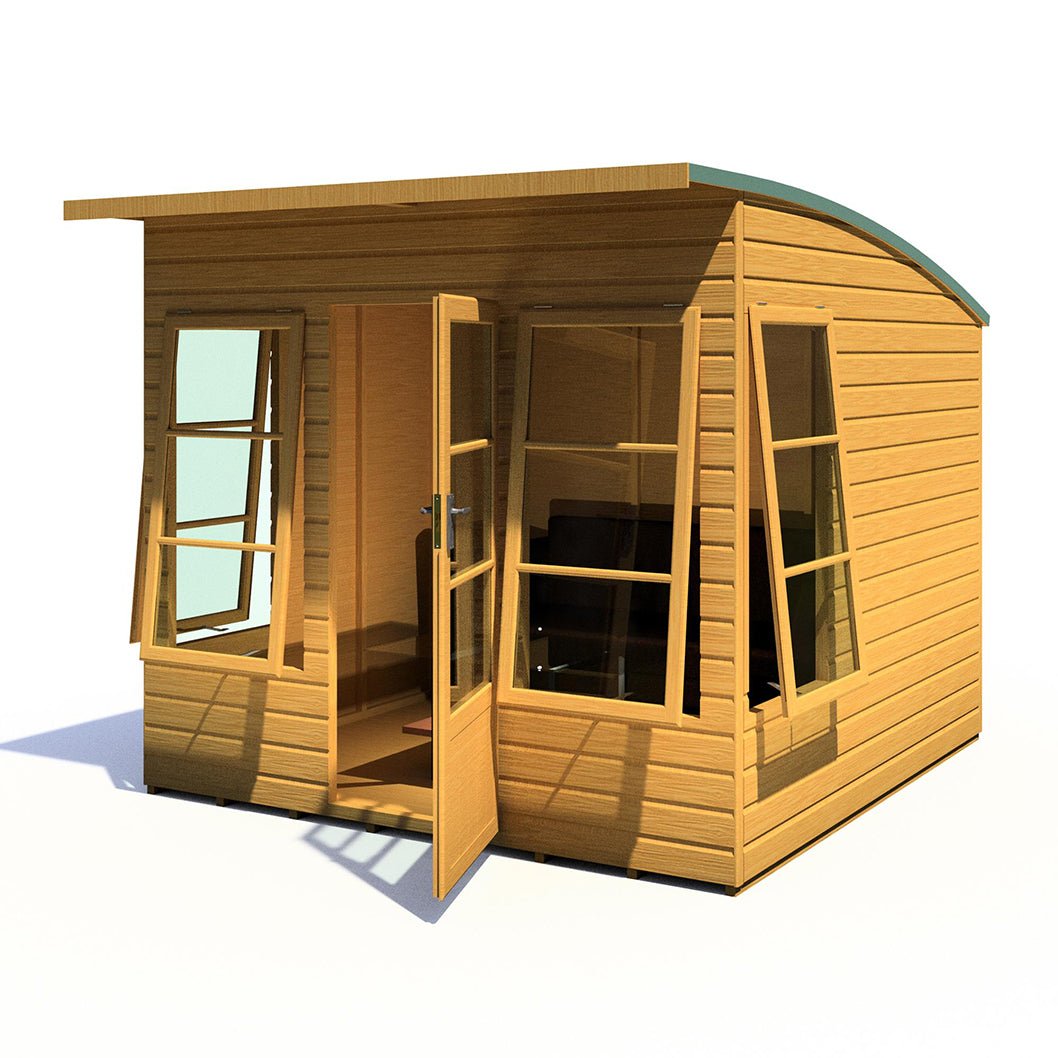 Shire Orchid Double Door Contemporary T&G Curved Roof Wooden Summerhouse - JJ Building Materials