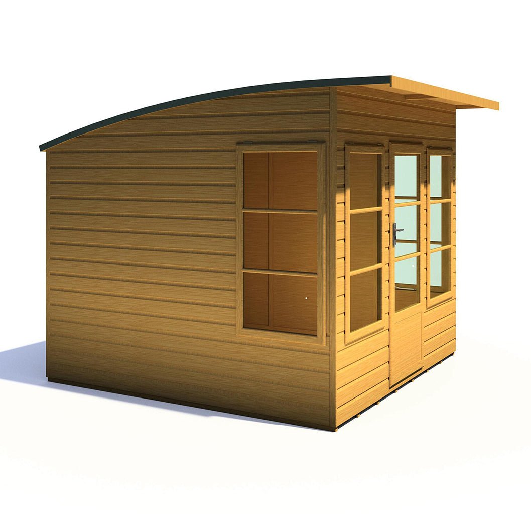 Shire Orchid Double Door Contemporary T&G Curved Roof Wooden Summerhouse - JJ Building Materials
