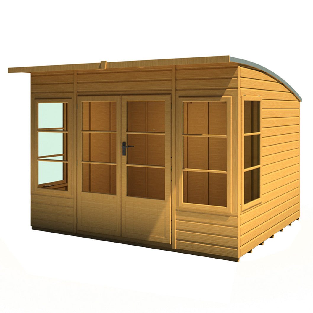 Shire Orchid Double Door Contemporary T&G Curved Roof Wooden Summerhouse - JJ Building Materials