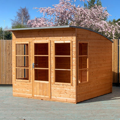 Shire Orchid Double Door Contemporary T&G Curved Roof Wooden Summerhouse - JJ Building Materials