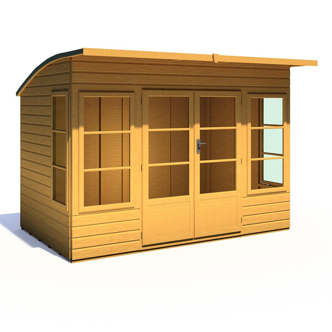 Shire Orchid Double Door Contemporary T&G Curved Roof Wooden Summerhouse - JJ Building Materials