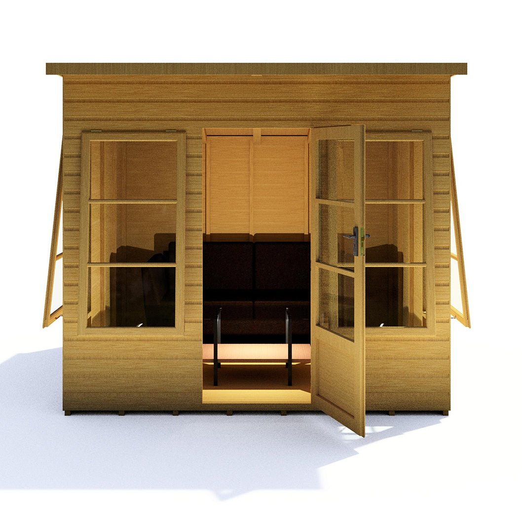 Shire Orchid Double Door Contemporary T&G Curved Roof Wooden Summerhouse - JJ Building Materials