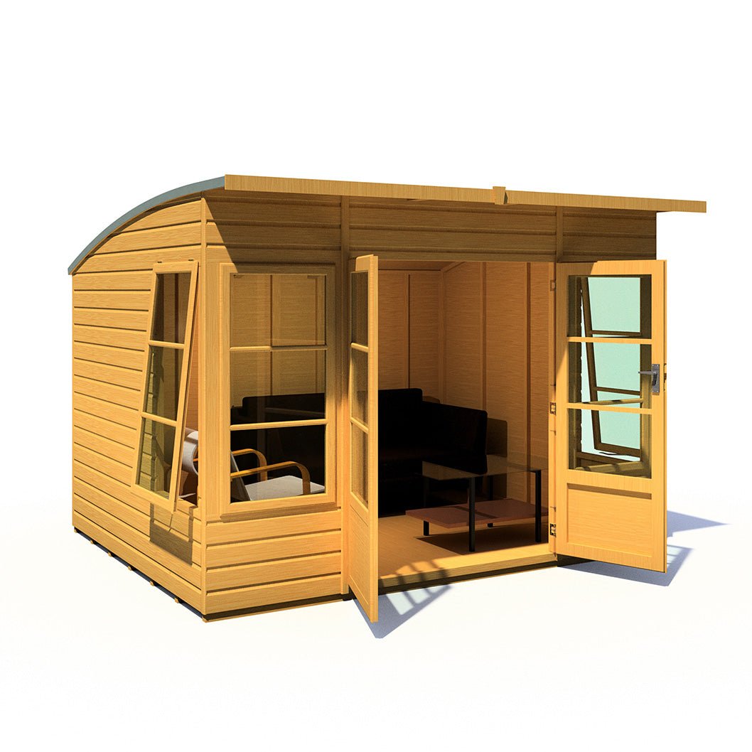 Shire Orchid Double Door Contemporary T&G Curved Roof Wooden Summerhouse - JJ Building Materials