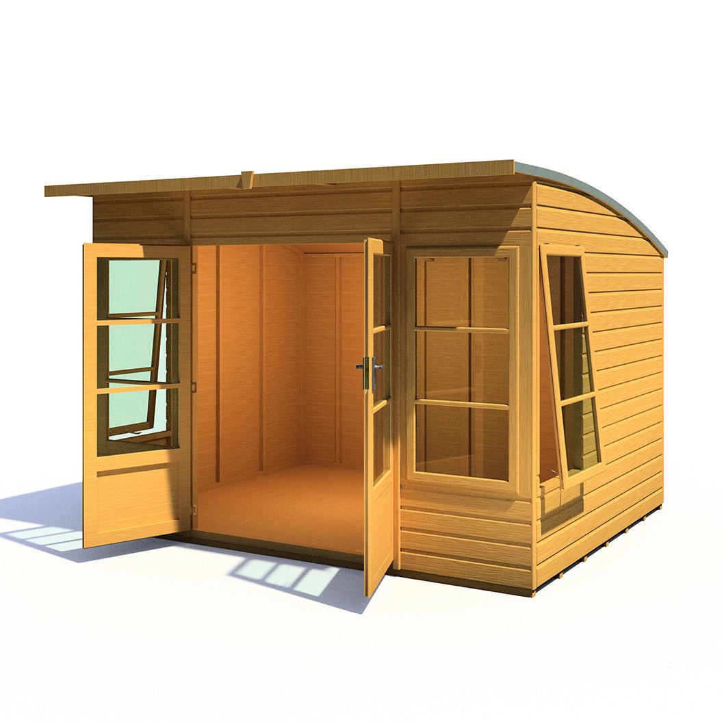 Shire Orchid Double Door Contemporary T&G Curved Roof Wooden Summerhouse - JJ Building Materials