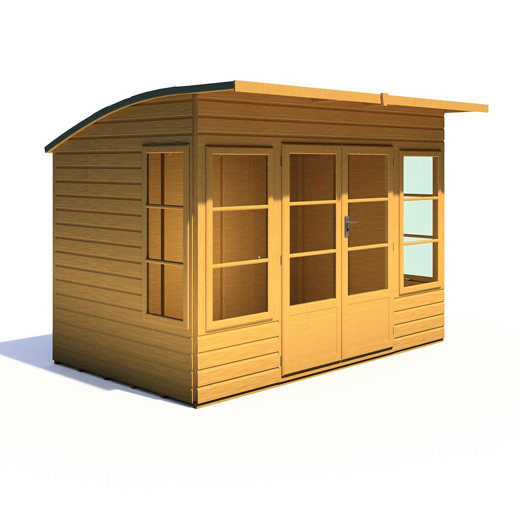 Shire Orchid Double Door Contemporary T&G Curved Roof Wooden Summerhouse - JJ Building Materials