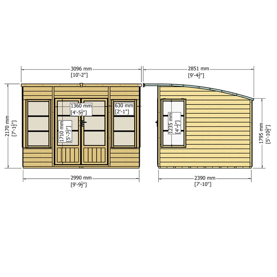 Shire Orchid Double Door Contemporary T&G Curved Roof Wooden Summerhouse - JJ Building Materials