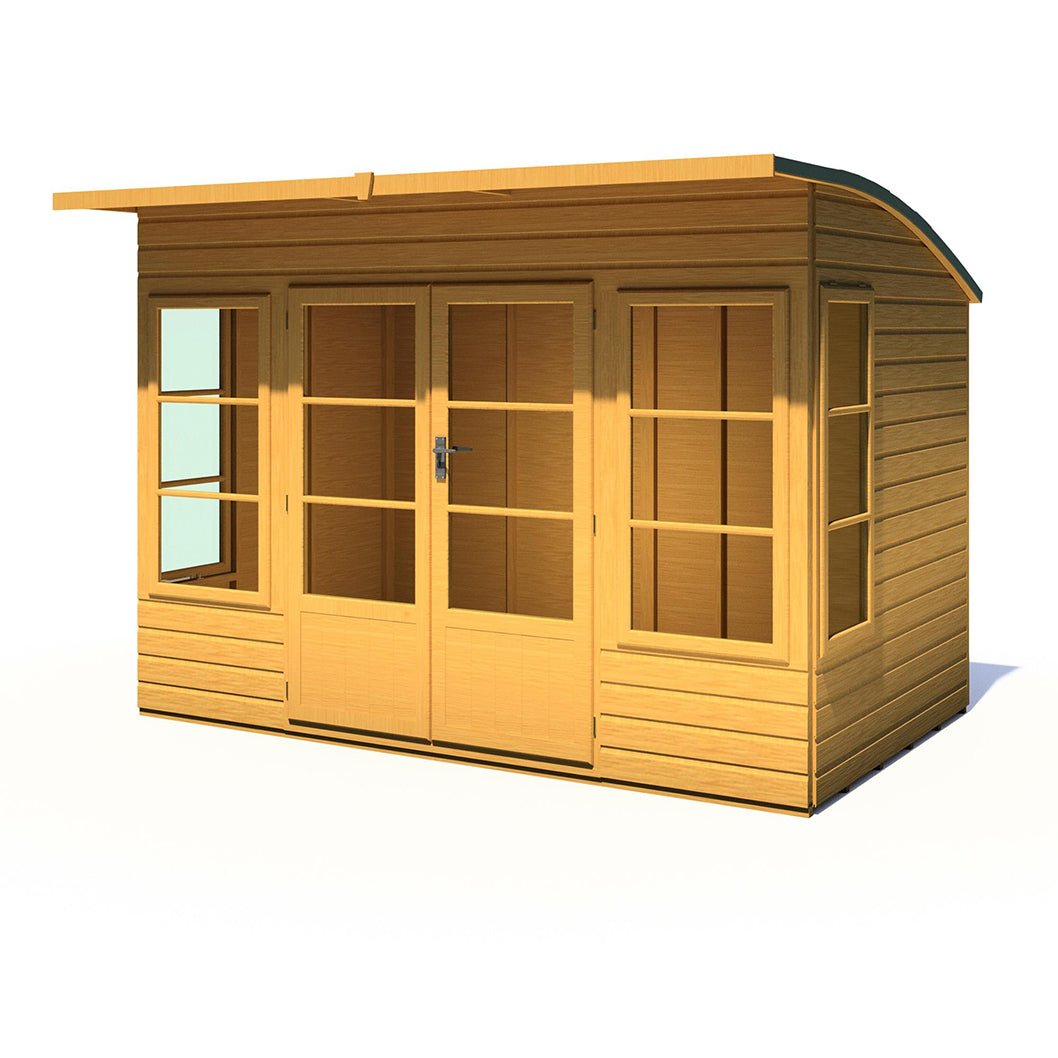 Shire Orchid Double Door Contemporary T&G Curved Roof Wooden Summerhouse - JJ Building Materials