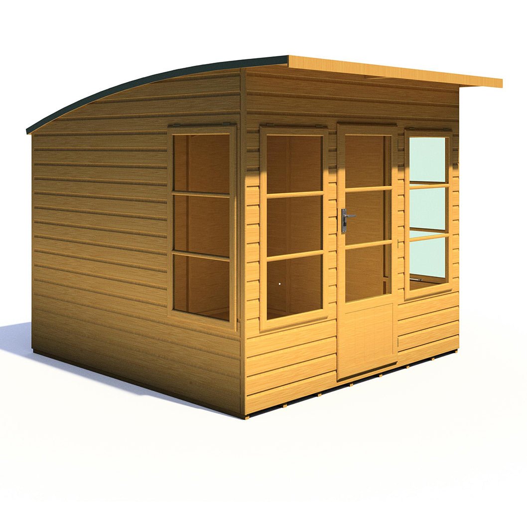 Shire Orchid Double Door Contemporary T&G Curved Roof Wooden Summerhouse - JJ Building Materials